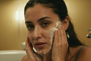 una mujer lavándose la cara, después de leer los 10 Consejos para una piel sana y limpia